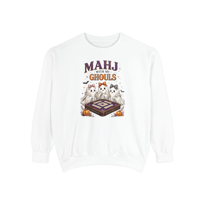 Mahj With My Ghouls Sweatshirt in White, Mahjong gift from Darlin' Let's Mahj