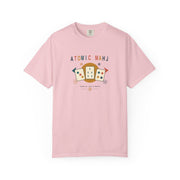 Front view of the ivory Atomic Mahj Mahjong shirt with a multicolor retro tile graphic.