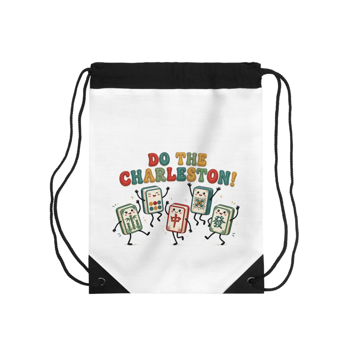Mahjong Tile Tote Drawstring Bag | Do the Charleston Dancing Tiles Bag for Game Night