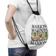 Mahjong Tile Tote Drawstring Bag | Stacked Tiles Joker Magnolia Dragon Bag for Game Night