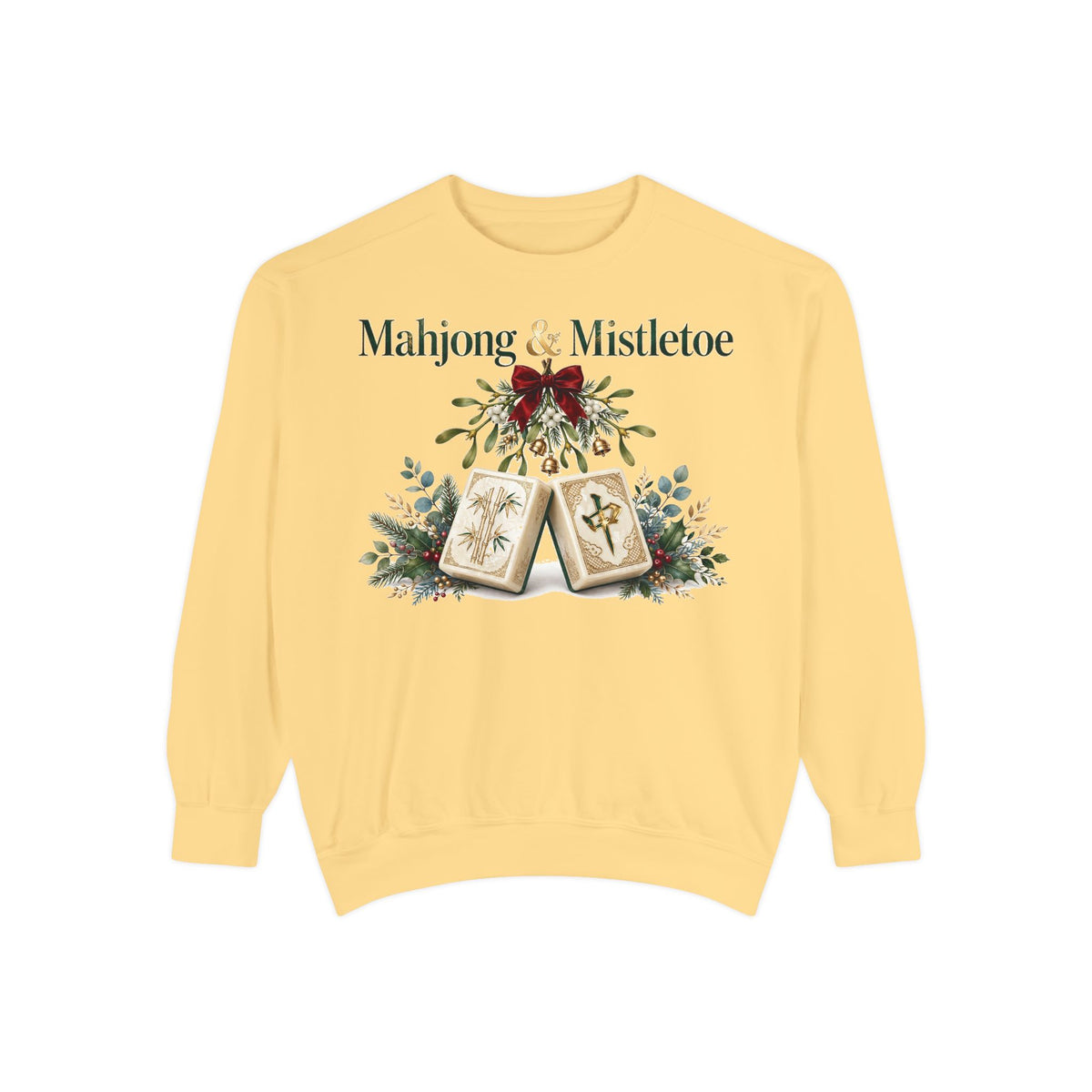 Mahjong and Mistletoe Sweatshirt in Butter, Mahjong gift from Darlin' Let's Mahj