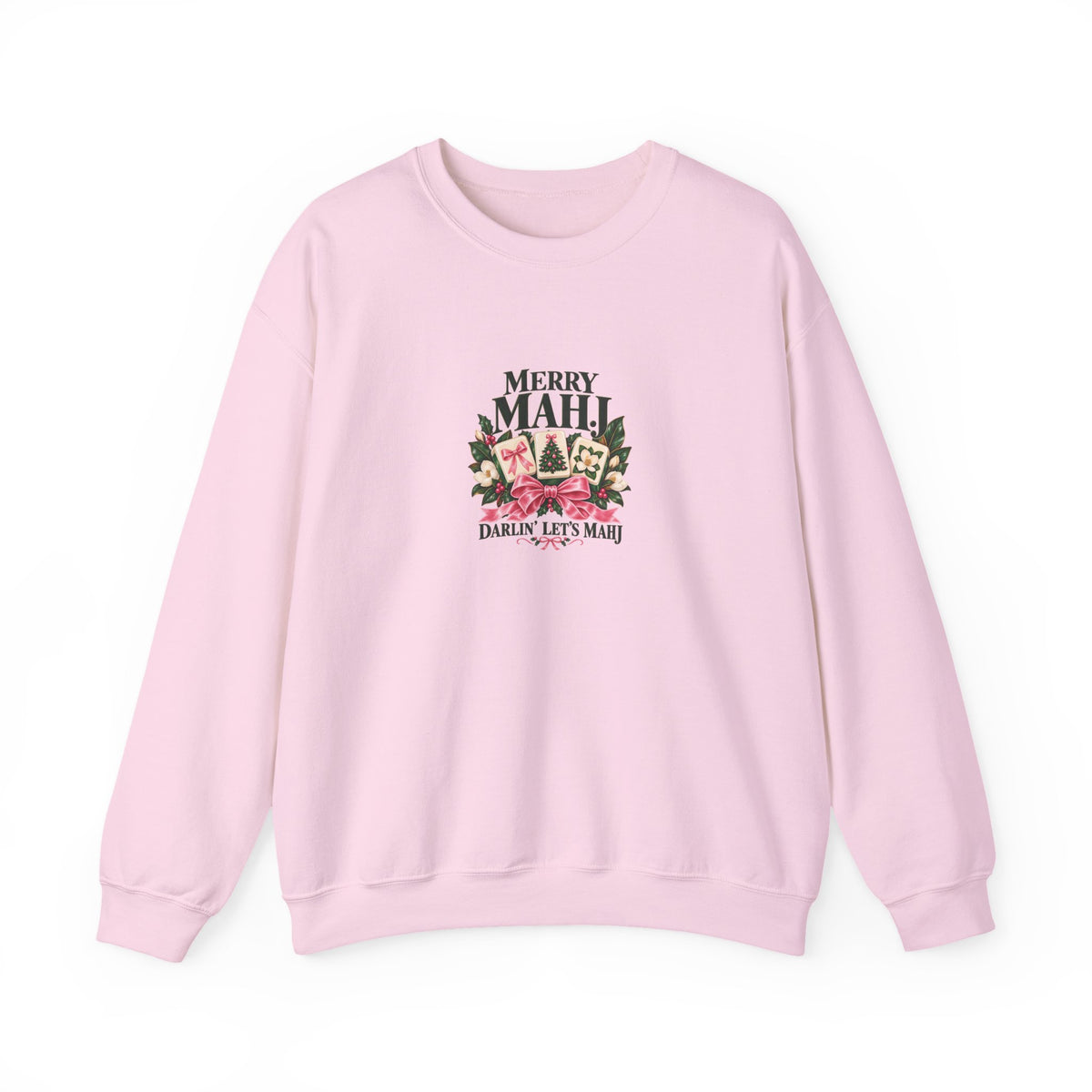 Merry Mahj Christmas Sweatshirt | Pink Bow & Magnolia Gildan Crewneck