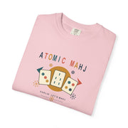 Folded blossom pink Atomic Mahj Comfort Colors shirt showing the retro Mahjong tile print.