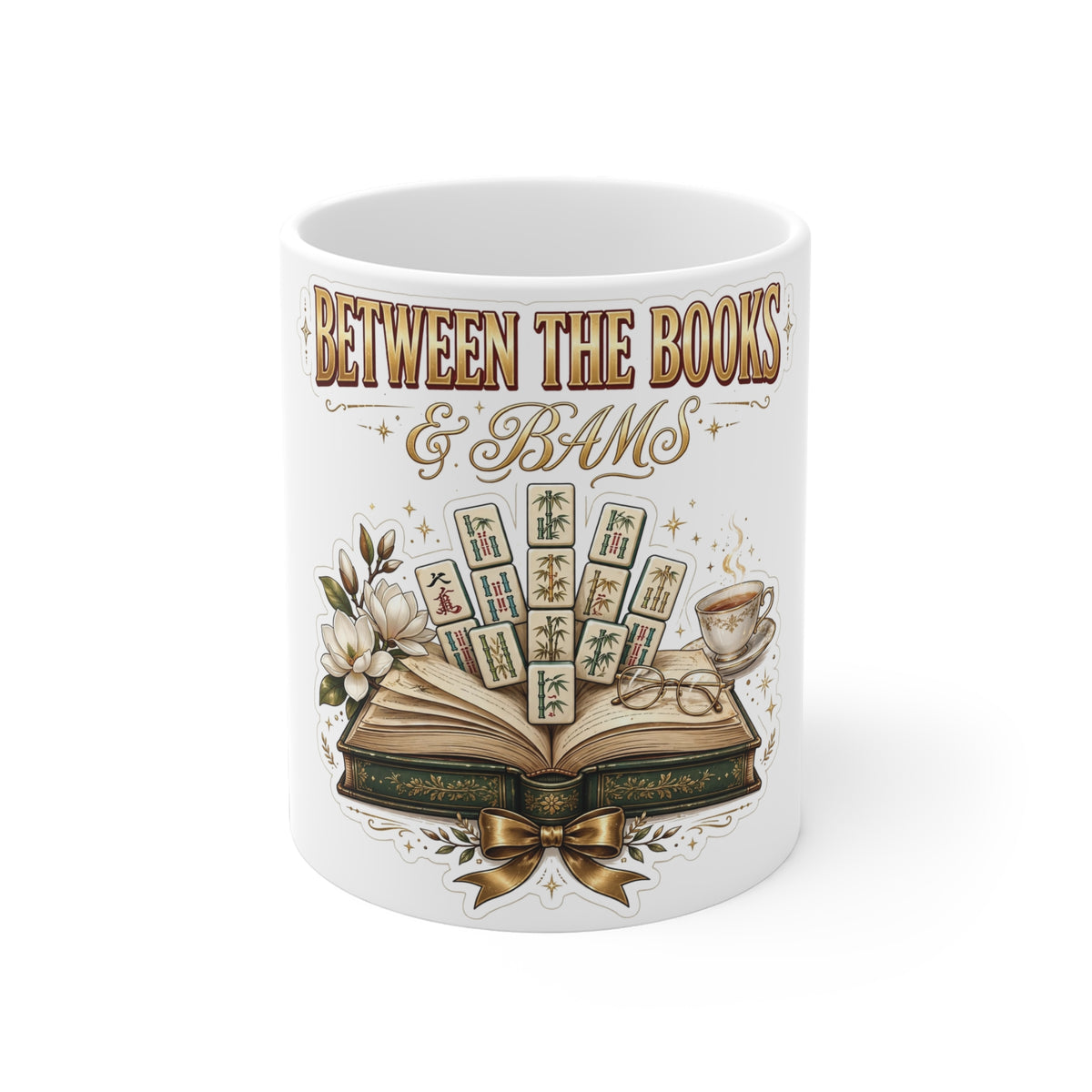 Between the Books & Bams Mug | Book Club Mahjong Ceramic Mug