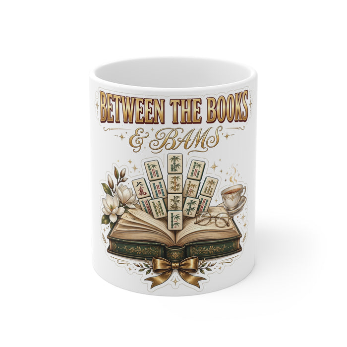 Between the Books & Bams Mug | Book Club Mahjong Ceramic Mug