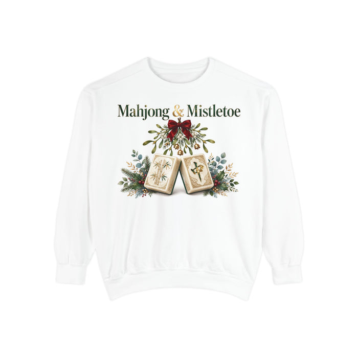 Mahjong and Mistletoe Sweatshirt in White, Mahjong gift from Darlin' Let's Mahj