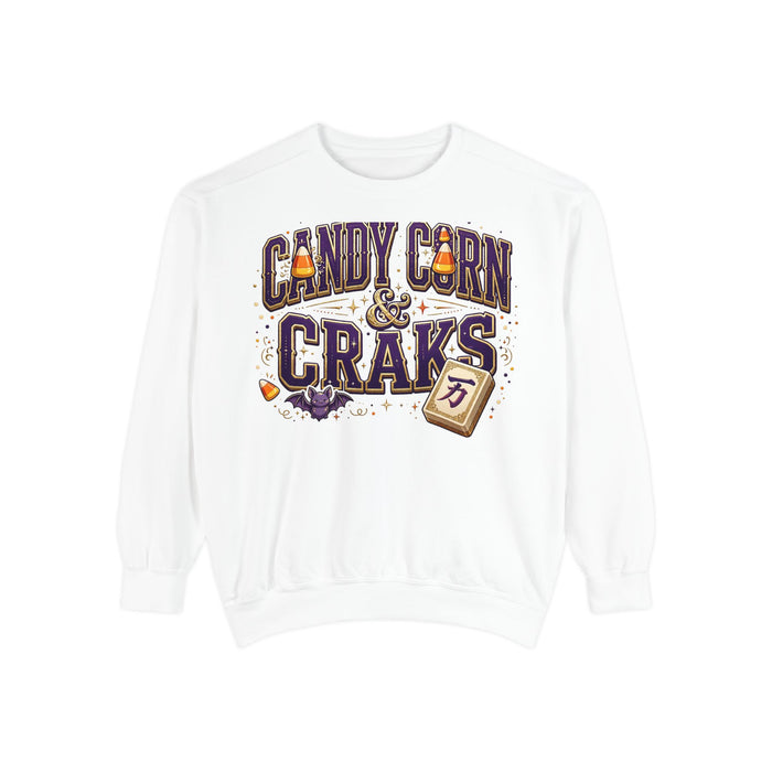 Candy Corn and Craks Sweatshirt in White, Mahjong gift from Darlin' Let's Mahj