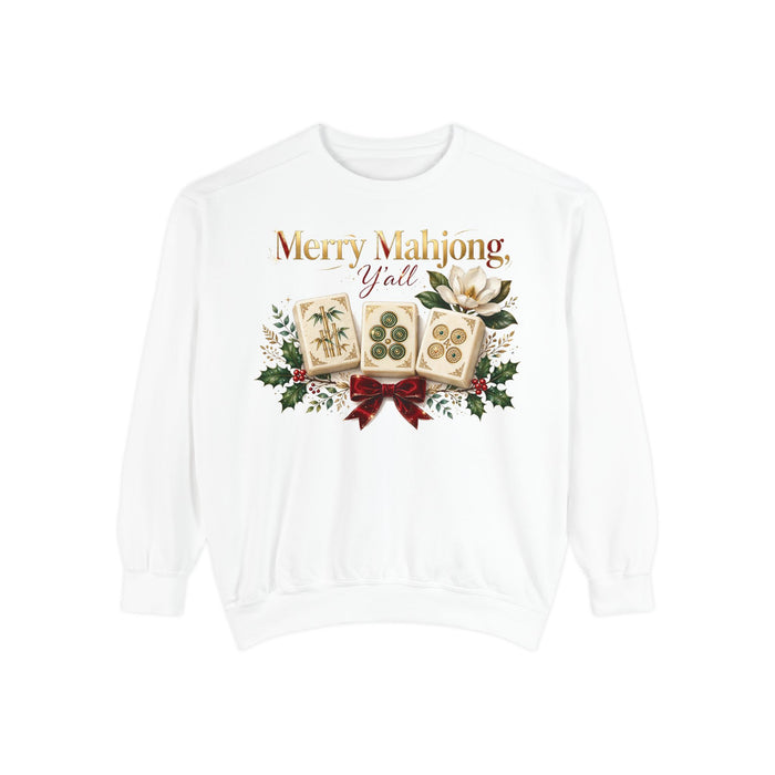 Merry Mahjong Y'all Sweatshirt in White, Mahjong gift from Darlin' Let's Mahj