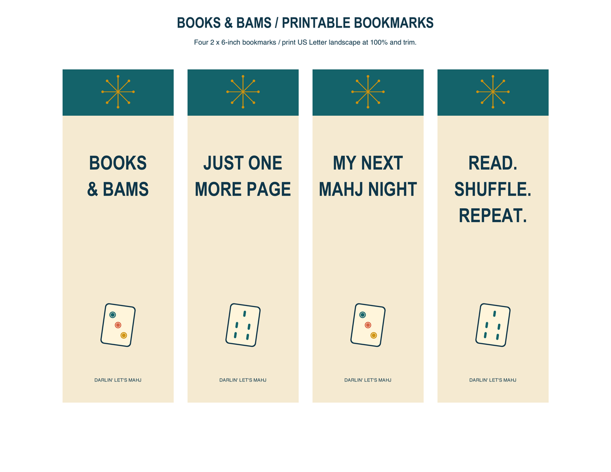 Books and Bams Bookmarks, Mahjong gift from Darlin' Let's Mahj
