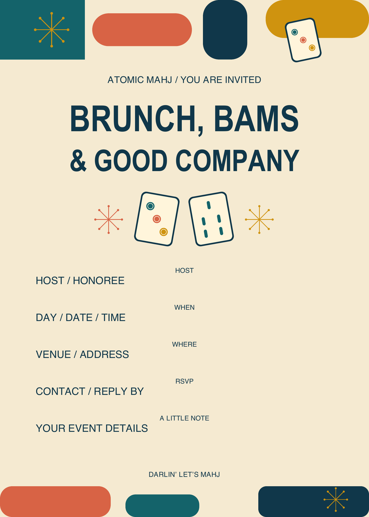 Mahjong Brunch Invitation, Mahjong gift from Darlin' Let's Mahj
