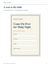 Everyday fillable Mahjong night invitation with a 5 by 7 inch trim panel in navy, evergreen and cream.